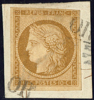 No 1, Obl "OR" Sur Petit Fragment, Touché En Haut Mais TB D'aspect - 1849-1850 Cérès