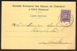 Nr. 139 Op Postkaart Met Perfin S.A. Des Glaces De Charleroi Met Stempel Van COURCELLES ; Staat Zie 2 Scans ! - 1909-34