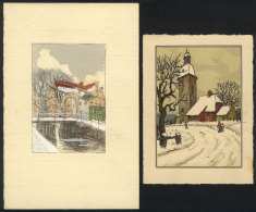 2 Old Illustrated Cards: Snowy Scenes, Bridges, VF Quality - Unclassified