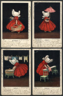 Lot Of 7 Artistic PCs: Domestic Chores, Days Of The Week: Artist Signed ULLMAN, Used In 1906, Minor Defects. - Unclassified