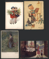 CHILDREN, Boys, Girls, 44 Old Postcards (8 Unused), Fine To VF Quality - Unclassified