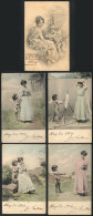 Cupid, Angel And Beautiful Lady, 4 PCs From The Same Series + Another Card, Used In Argentina In 1904, VF Quality - Unclassified