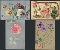 FLOWERS: 12 Old Postcards, Some Embossed And 1 Embroidered, Fine To VF Quality! - Unclassified