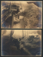 2 Old Photographs By C.Johannsen Aboard A Ship At Sea, LARGE WAVES, With Paper Adherences On Back, Size 17 X 11.5... - Other & Unclassified