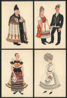 HAND-COLORED: Traditional Hungarian Peasant Costumes, Illustrated By Istvan PEKÁRY, Lot Of 8 Postcards Circa... - Other & Unclassified