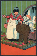 Woman Sewing A Man's Pants, Caricature, Used In Argentina In 1925, With Light Crease - Other & Unclassified