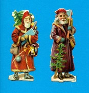 DECOUPIS  ANCIENS GAUFRE, VICTORIAN SCRAP,  LOT 2 SANTA CLAUS, TREE, PERE NOEL, SAPIN, EX COND, H Max 7 Cm - Kerstmotief