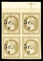 ** N°5, 5c Sur 30c Brun, Bloc De Quatre Bdf Avec Croix De Repère. SUP (certificat)    Qualité: **... - Unused Stamps