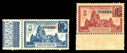 * N°299a/300a, 10c Rouge Carminé Et 25c Bleu, Les 2 Exemplaires KOUANG TCHEOU Barré, Bord De... - Unused Stamps