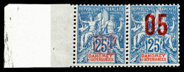 * N°37b, 05 Sur 25c Bleu Tenant à Exemplaire Avec Surcharge Au Verso En Paire Bdf. SUPERBE (signé... - Unused Stamps