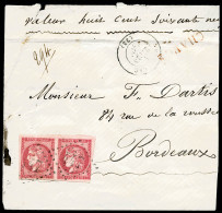 O N°49, 80c En Paire Obl GC 447 Sur Fragment De Lettre Chargée (certificat)    Qualité: O   Cote:... - 1870 Ausgabe Bordeaux