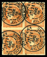 O N°48, 40c Orange, Bloc De Quatre. TB (certificat)    Qualité: O   Cote: 3750 Euros - 1870 Ausgabe Bordeaux