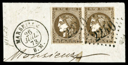 O N°47, 30c Brun En Paire Sur Son Support (coup De Ciseaux Entre Les Timbres). TB (signé... - 1870 Ausgabe Bordeaux