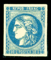 * N°46B, 20c Bleu Type III Report 2, TB (certificat)     Qualité: *   Cote: 1800 Euros - 1870 Ausgabe Bordeaux