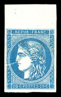 * N°45C, 20c Bleu Type II Report 3, Variété à La Pipe, Haut De Feuille. SUP. R.R.... - 1870 Ausgabe Bordeaux