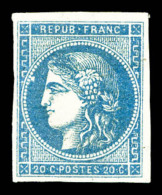 * N°45B, 20c Bleu Type II Rep 2. TTB (certificat)    Qualité: *   Cote: 1950 Euros - 1870 Ausgabe Bordeaux