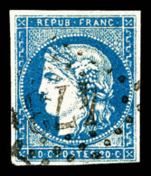 O N°44Aa, 20c Bleu Foncé Type I Rep 1. TB (certificat)    Qualité: O   Cote: 1100 Euros - 1870 Ausgabe Bordeaux