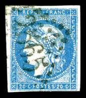 O N°44A, 20c Bleu Type I Report 1, TB (signé Calves/certificat)    Qualité: O   Cote: 725 Euros - 1870 Ausgabe Bordeaux