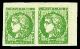 * N°42B, 5c Vert-jaune Report 2 En Paire Coin De Feuille. SUP (certificat)    Qualité: * - 1870 Ausgabe Bordeaux