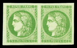 ** N°42B, 5c Vert-jaune Rep 2, Paire Grandes Marges, Fraîcheur Postale. SUPERBE (certificat)   ... - 1870 Ausgabe Bordeaux