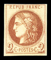 * N°40Af, 2c Chocolat Clair Report 1, Impression Très Fine Dite De Tours, RARE Et SUP (certificat)    ... - 1870 Ausgabe Bordeaux