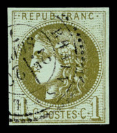 O N°39Cc, 1c Olive Bronze Obl Càd Type 24. TTB (signé Calves/certificat)    Qualité: O  ... - 1870 Ausgabe Bordeaux