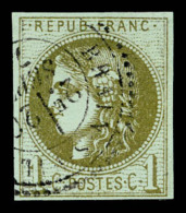 O N°39Cc, 1c Olive Bronze Obl Càd Type 24. TTB (signé Calves/certificat)    Qualité: O  ... - 1870 Bordeaux Printing