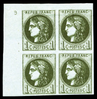 ** N°39Bb, 1c Olive Très Foncé Report 2 En Bloc De Quatre (3ex*) Coin De Feuille Avec Chiffre 9... - 1870 Ausgabe Bordeaux