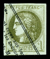 O N°39A, 1c Olive Rep 1 Obl Typographique Des Journaux, TTB    Qualité: O   Cote: 275 Euros - 1870 Ausgabe Bordeaux