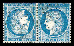 O N°37d, 20c Bleu Sur Papier Jaunâtre En PAIRE TÊTE-BÊCHE, Léger Pelurage Sinon TB... - 1870 Belagerung Von Paris