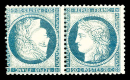 * N°37d, 20c Bleu Sur Papier Jaunâtre En Paire Tête-bêche, SUP (signé... - 1870 Belagerung Von Paris