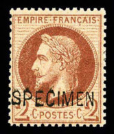 * N°26B, 2c Rouge-brun Surchargé 'SPECIMEN', TTB (certificat)    Qualité: *   Cote: 400 Euros - 1863-1870 Napoleon III With Laurels