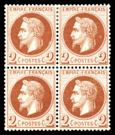 * N°26B, 2c Rouge-brun Clair Type II En Bloc De Quatre, Très Bon Centrage (certificat)   ... - 1863-1870 Napoléon III Con Laureles