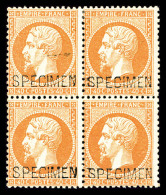 ** N°23d, 40c Orange Surchargé 'SPECIMEN' En Bloc De Quatre (2ex*), Fraîcheur Postale. R.R. SUP... - 1862 Napoléon III