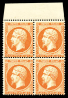 ** N°23b, 40c Orange Vif En Bloc De Quatre Haut De Feuille, Fraîcheur Postale. SUPERBE. R.R.... - 1862 Napoléon III