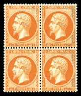 ** N°23b, 40c Orange-vif En Bloc De Quatre, Centrage Parfait, Fraîcheur Postale. PIECE EXCEPTIONNELLE.... - 1862 Napoléon III.