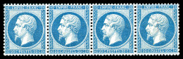 ** N°22, 20c Bleu, Bande De Quatre Horizontale, Très Bon Centrage, Fraîcheur Postale. SUP... - 1862 Napoleone III