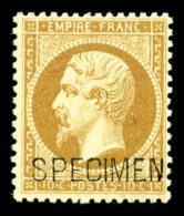 ** N°21c, 10c Bistre Surchargé 'SPECIMEN', Fraîcheur Postale, TTB (certificat)     Qualité:... - 1862 Napoleone III