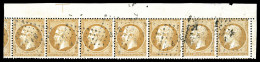 O N°21, 10c Bistre, Bande De 7 Coin De Feuille Obl Ambulant. Vraiment Très Rare. SUP (certificat)   ... - 1862 Napoleon III