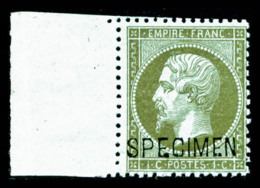 ** N°19f, 1c Olive Surchargé 'SPECIMEN', Bord De Feuille Latéral, Fraîcheur Postale, SUP... - 1862 Napoléon III.