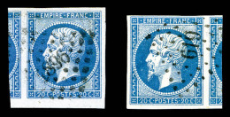 O N°14A/B, 20c Bleu: Type I Et II, Les 2 Ex Avec Voisins, Pièces Choisies    Qualité: O - 1853-1860 Napoleon III