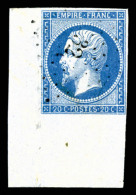 O N°14A, 20c Bleu Type I, Coin De Feuille, R.R.R Et SUP (signé Calves/certificat)    Qualité: O  ... - 1853-1860 Napoleone III
