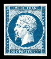 ** N°14A, 20c Bleu Type I, Fraîcheur Postale, SUP (signé Brun/certificat)    Qualité: ** - 1853-1860 Napoléon III