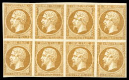 ** N°13B, 10c Brun-clair Type II Couleur Vive, Bloc De Huit Fraîcheur Postale. EXCEPTIONNEL. R.R.R.... - 1853-1860 Napoléon III.