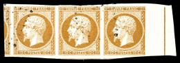 O N°13Ad, 10c Bistre-orange, Bande De III Bord De Feuille Latéral Avec Filet D'encadrement, 4 Voisins,... - 1853-1860 Napoleone III