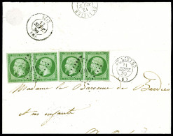 O N°12, 5c Vert: 2 Paires Obl PC 3165 S/fragment + Càd De St LIZIER Du 11 Septembre 1859, SUP... - 1853-1860 Napoleon III