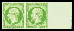 ** N°12, 5c Vert-jaune Vif, Magnifique Paire (1ex*), Grand Bord De Feuille Latéral. SUP (certificat)   ... - 1853-1860 Napoleone III
