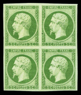** N°12, 5c Vert En Bloc De Quatre (2ex*), Quatre Belles Marges, Jolie Pièce. SUP (signé... - 1853-1860 Napoléon III.