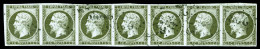 O N°11, 1c Olive, Bande De Sept Horizontale, Très Jolie Pièce, Rare (signé... - 1853-1860 Napoleone III