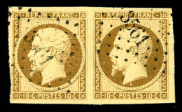 O N°9a, 10c Bistre-brun En Paire Horizontale Oblitération PC 3561 (VIC SUR AISNE), SUPERBE (certificat) ... - 1852 Louis-Napoléon